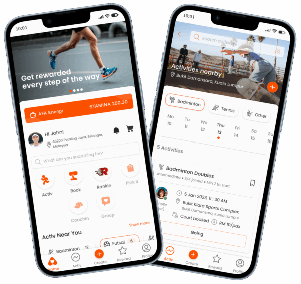 AFA - Sports community app for tracking matches, booking activities, and earning rewards